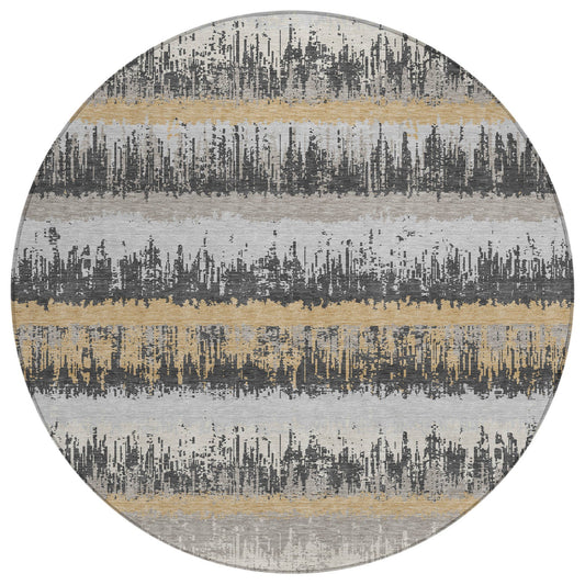 8' Gray Brown And Beige Round Striped Washable Indoor Outdoor Area Rug