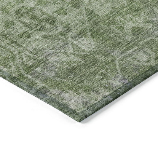 9' X 12' Fern Green Oriental Washable Indoor Outdoor Area Rug