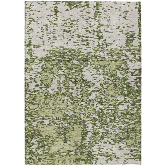 5' X 8' Olive Green And Ivory Abstract Washable Indoor Outdoor Area Rug