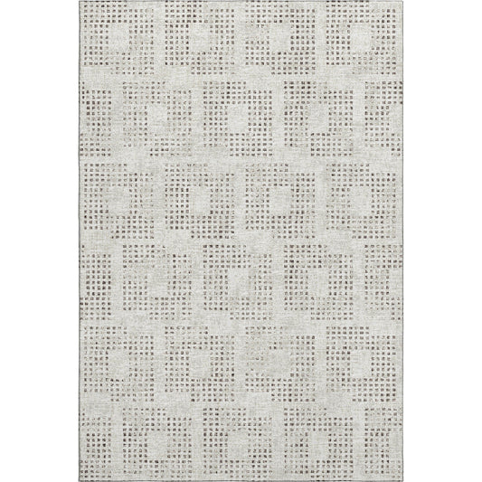 8' X 10' Beige And Chocolate Geometric Washable Indoor Outdoor Area Rug