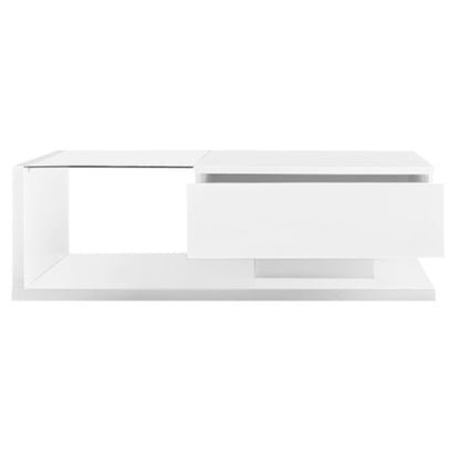 Modern High-Gloss White Coffee Table with Glass Top and LED Lighting