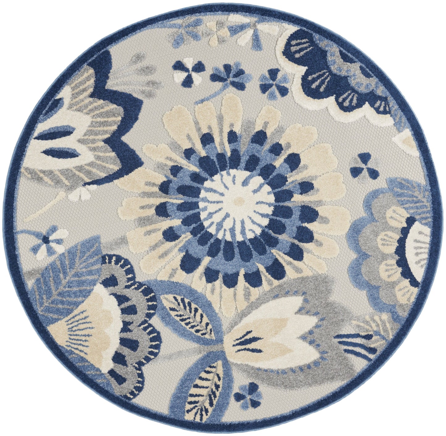 5' Blue And Gray Round Indoor Outdoor Area Rug