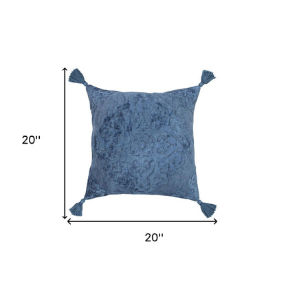 20" Blue Throw Pillow with Tassels