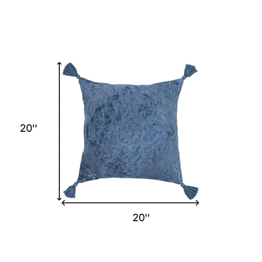 20" Blue Throw Pillow with Tassels