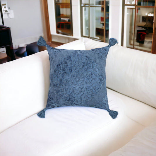 20" Blue Throw Pillow with Tassels