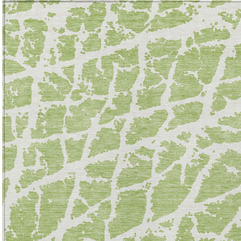 3' X 5' Green And White Abstract Washable Indoor Outdoor Area Rug