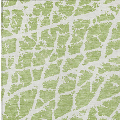 3' X 5' Green And White Abstract Washable Indoor Outdoor Area Rug