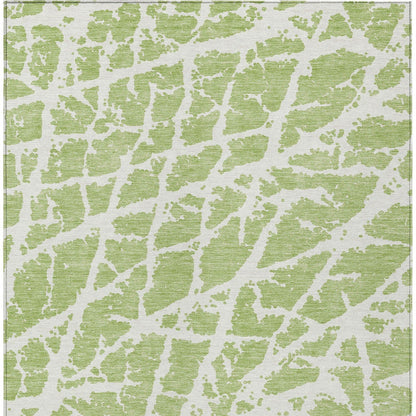 3' X 5' Green And White Abstract Washable Indoor Outdoor Area Rug