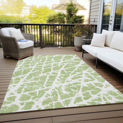 3' X 5' Green And White Abstract Washable Indoor Outdoor Area Rug