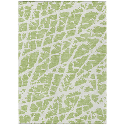 3' X 5' Green And White Abstract Washable Indoor Outdoor Area Rug