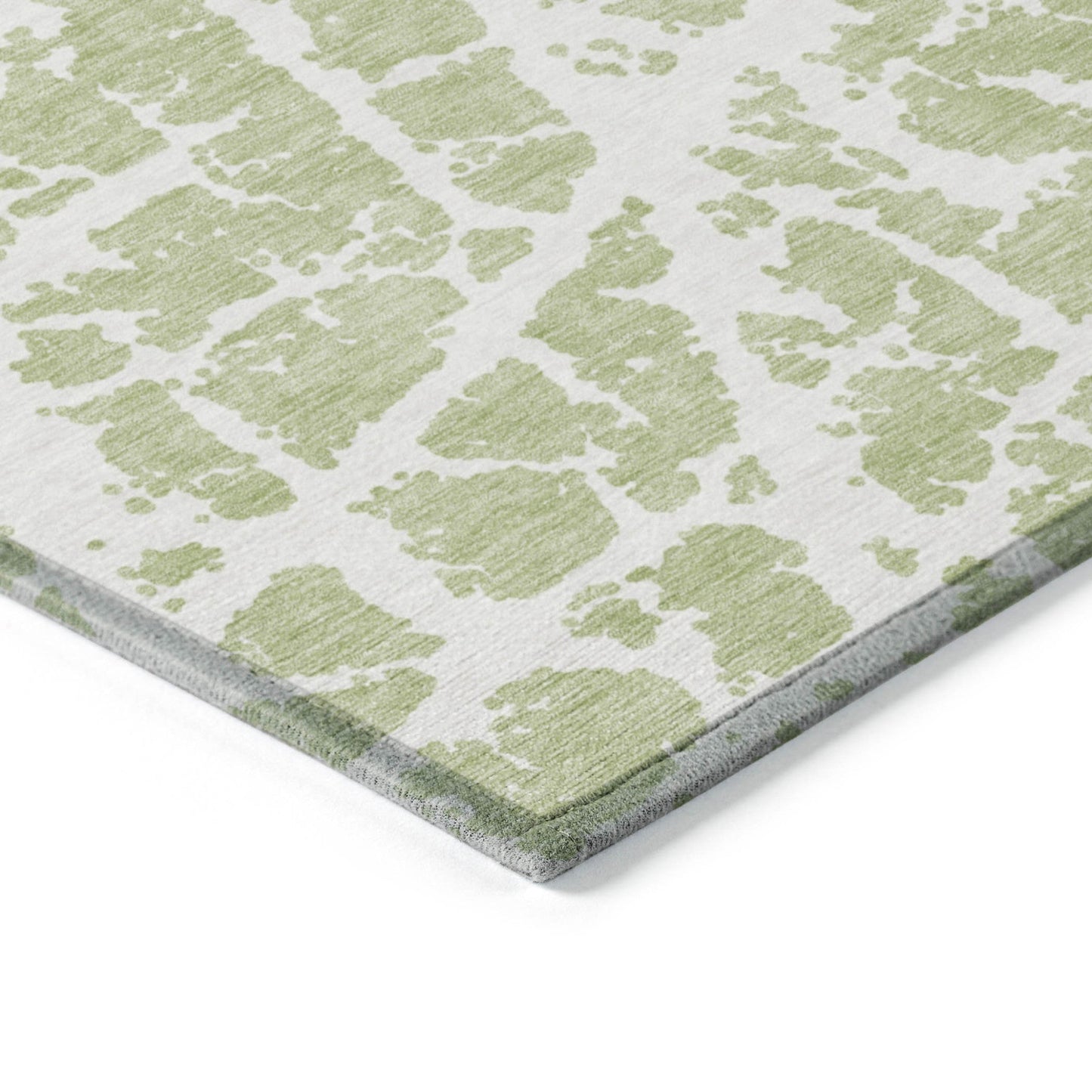 3' X 5' Green And White Abstract Washable Indoor Outdoor Area Rug