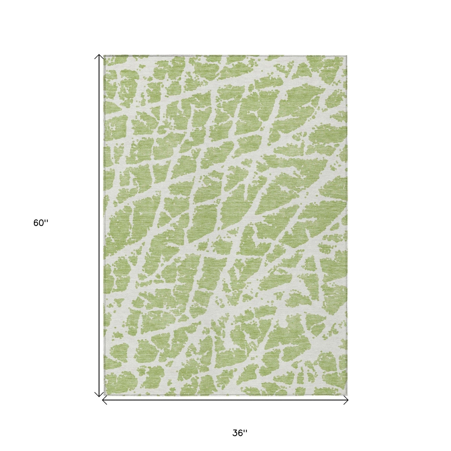 3' X 5' Green And White Abstract Washable Indoor Outdoor Area Rug