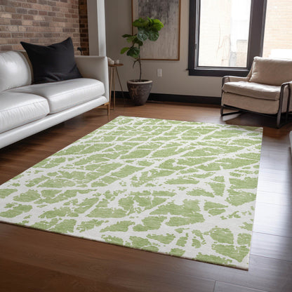 3' X 5' Green And White Abstract Washable Indoor Outdoor Area Rug