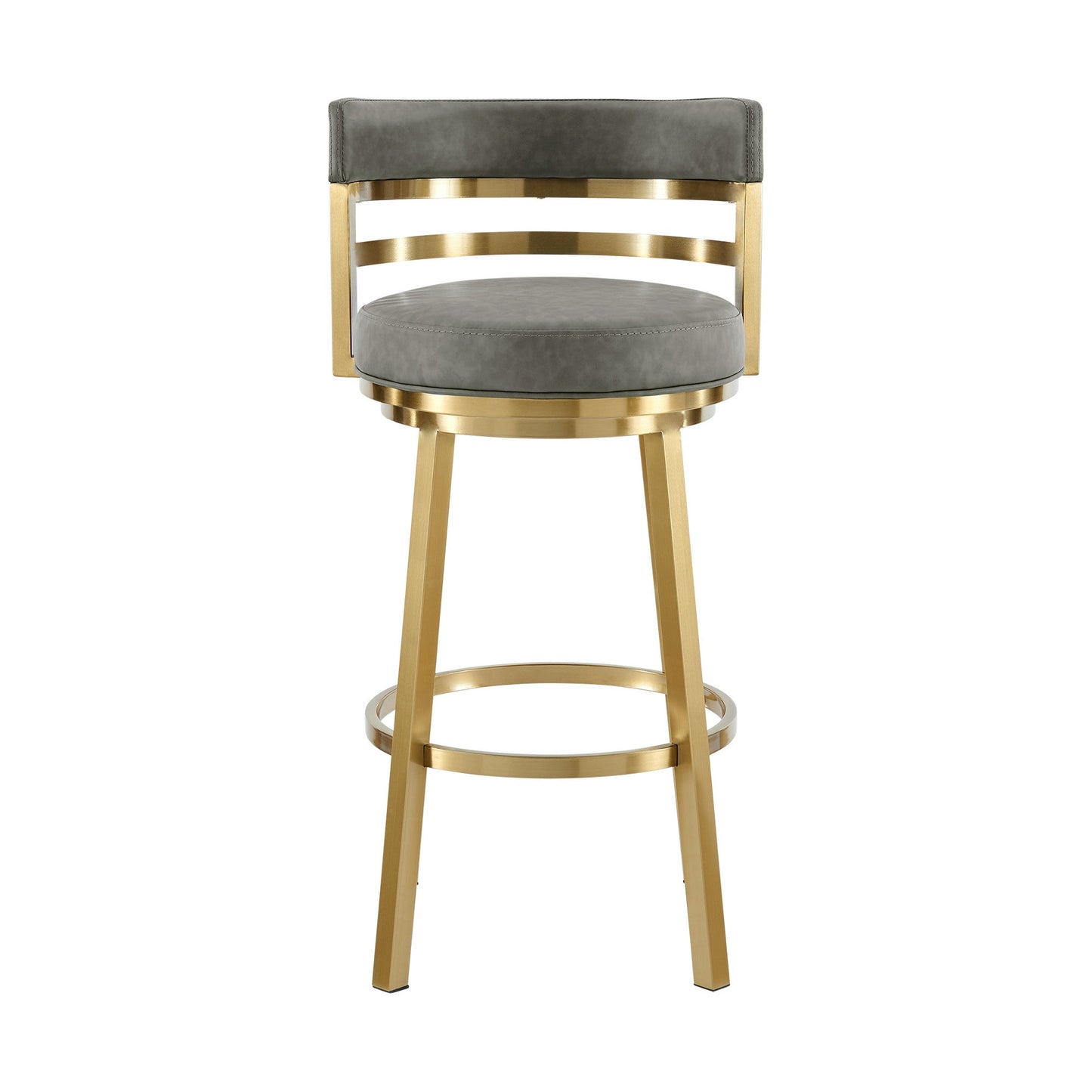 26" Gray and Gold Faux Leather and Stainless Steel Low Back Counter Height Swivel Bar Chair