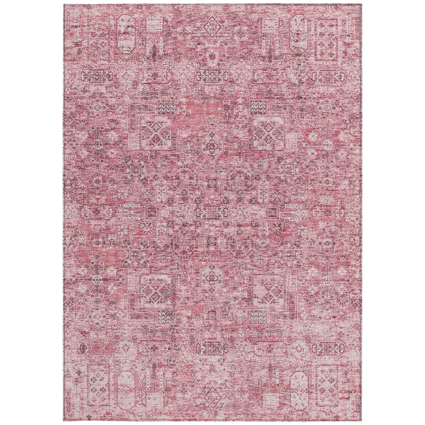 5' X 8' Pink Blush And Charcoal Floral Washable Indoor Outdoor Area Rug