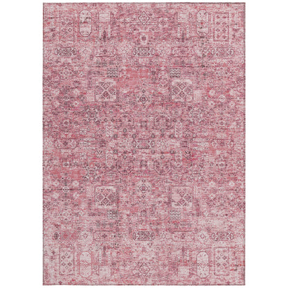 5' X 8' Pink Blush And Charcoal Floral Washable Indoor Outdoor Area Rug