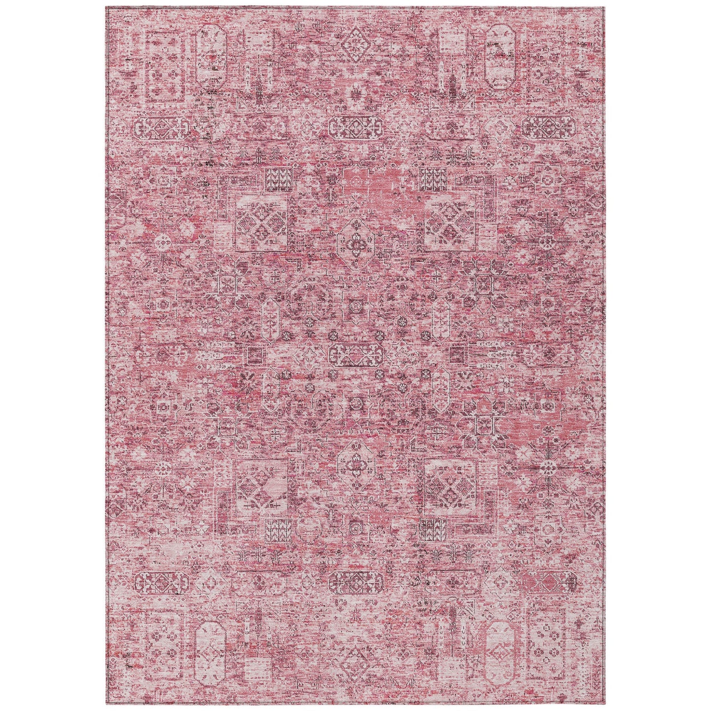 5' X 8' Pink Blush And Charcoal Floral Washable Indoor Outdoor Area Rug