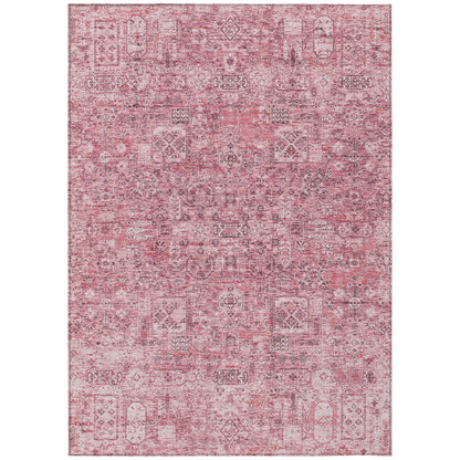 5' X 8' Pink Blush And Charcoal Floral Washable Indoor Outdoor Area Rug