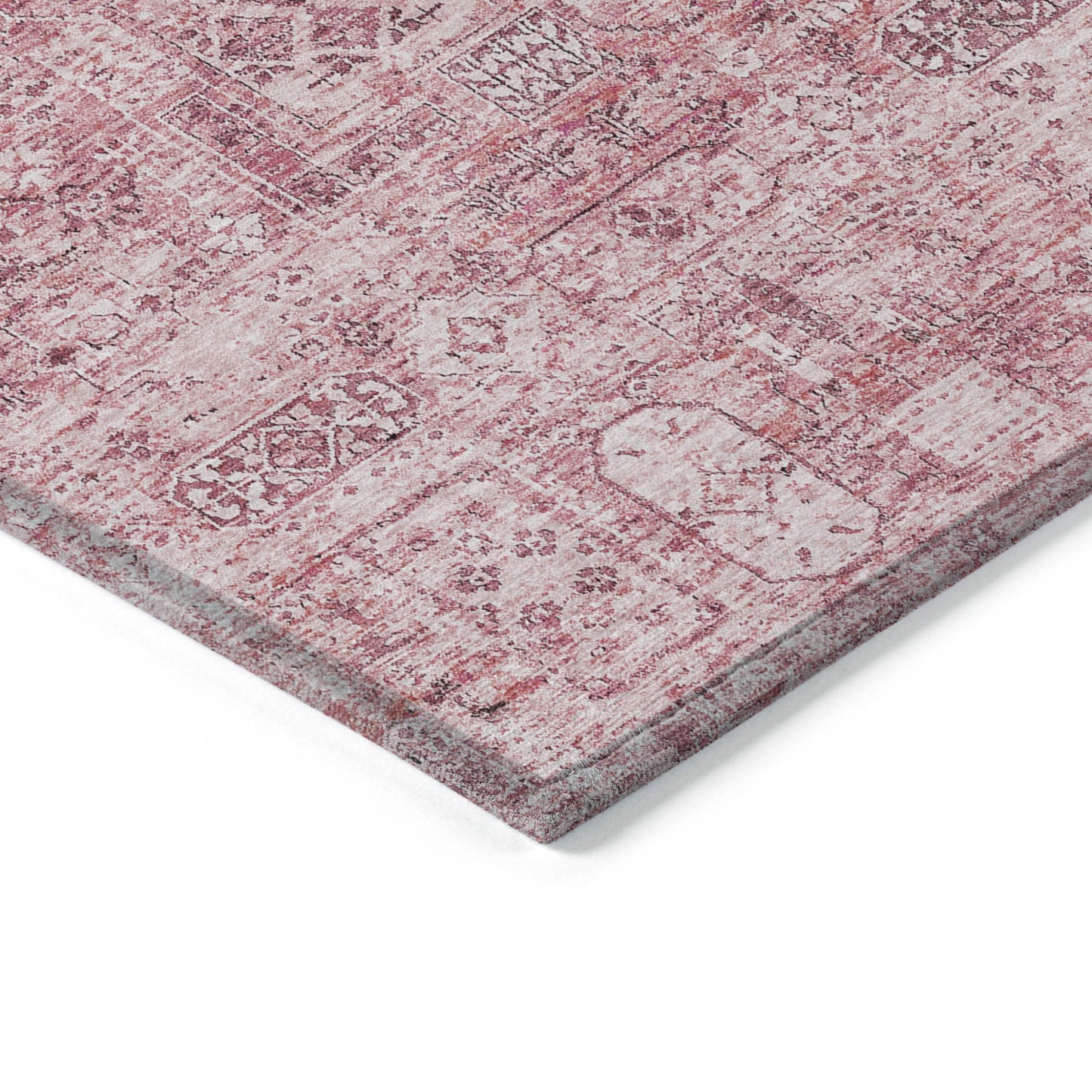 5' X 8' Pink Blush And Charcoal Floral Washable Indoor Outdoor Area Rug
