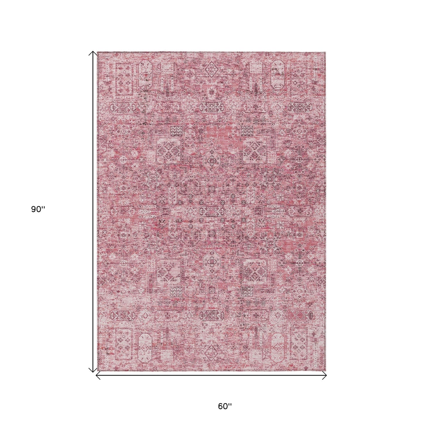 5' X 8' Pink Blush And Charcoal Floral Washable Indoor Outdoor Area Rug