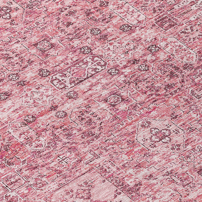 5' X 8' Pink Blush And Charcoal Floral Washable Indoor Outdoor Area Rug