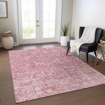 5' X 8' Pink Blush And Charcoal Floral Washable Indoor Outdoor Area Rug
