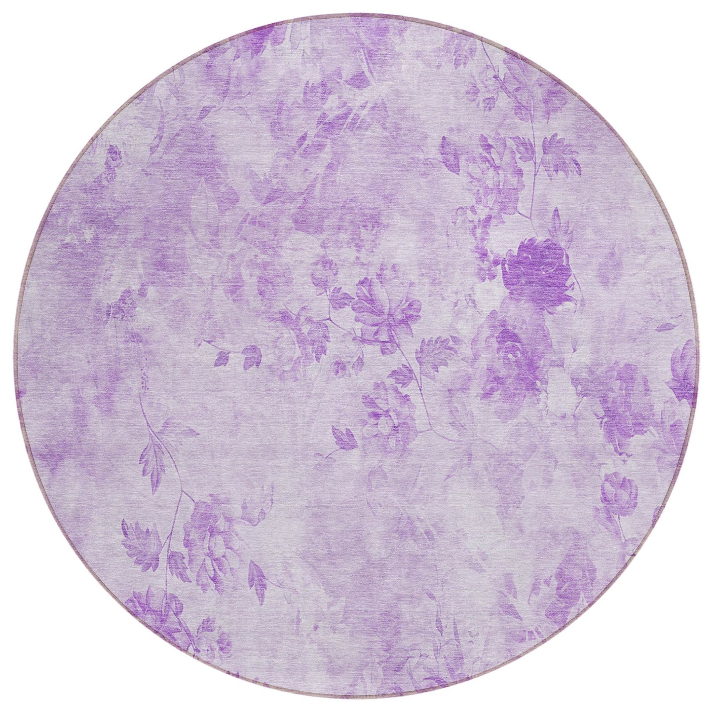 8' Lavender And Purple Round Floral Washable Indoor Outdoor Area Rug