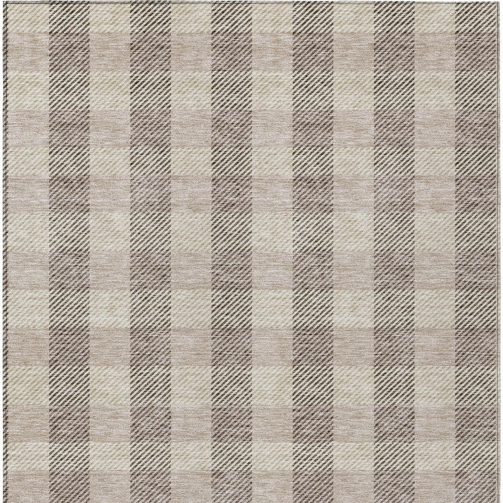 9' X 12' Beige And Brown Plaid Washable Indoor Outdoor Area Rug