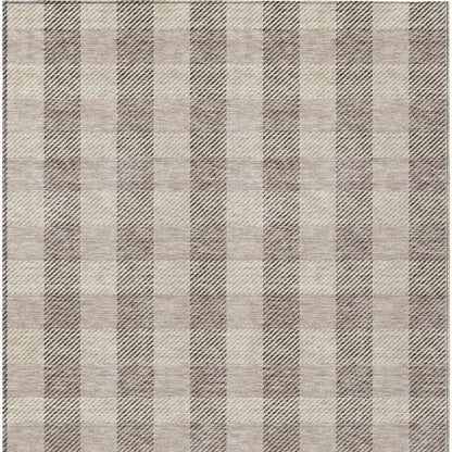 9' X 12' Beige And Brown Plaid Washable Indoor Outdoor Area Rug