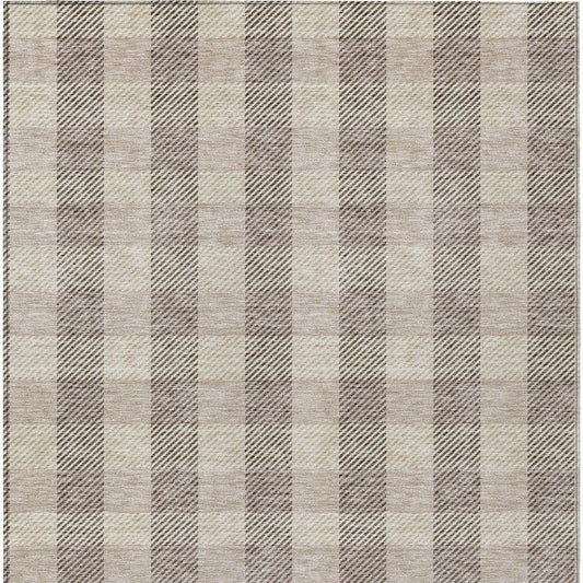 9' X 12' Beige And Brown Plaid Washable Indoor Outdoor Area Rug