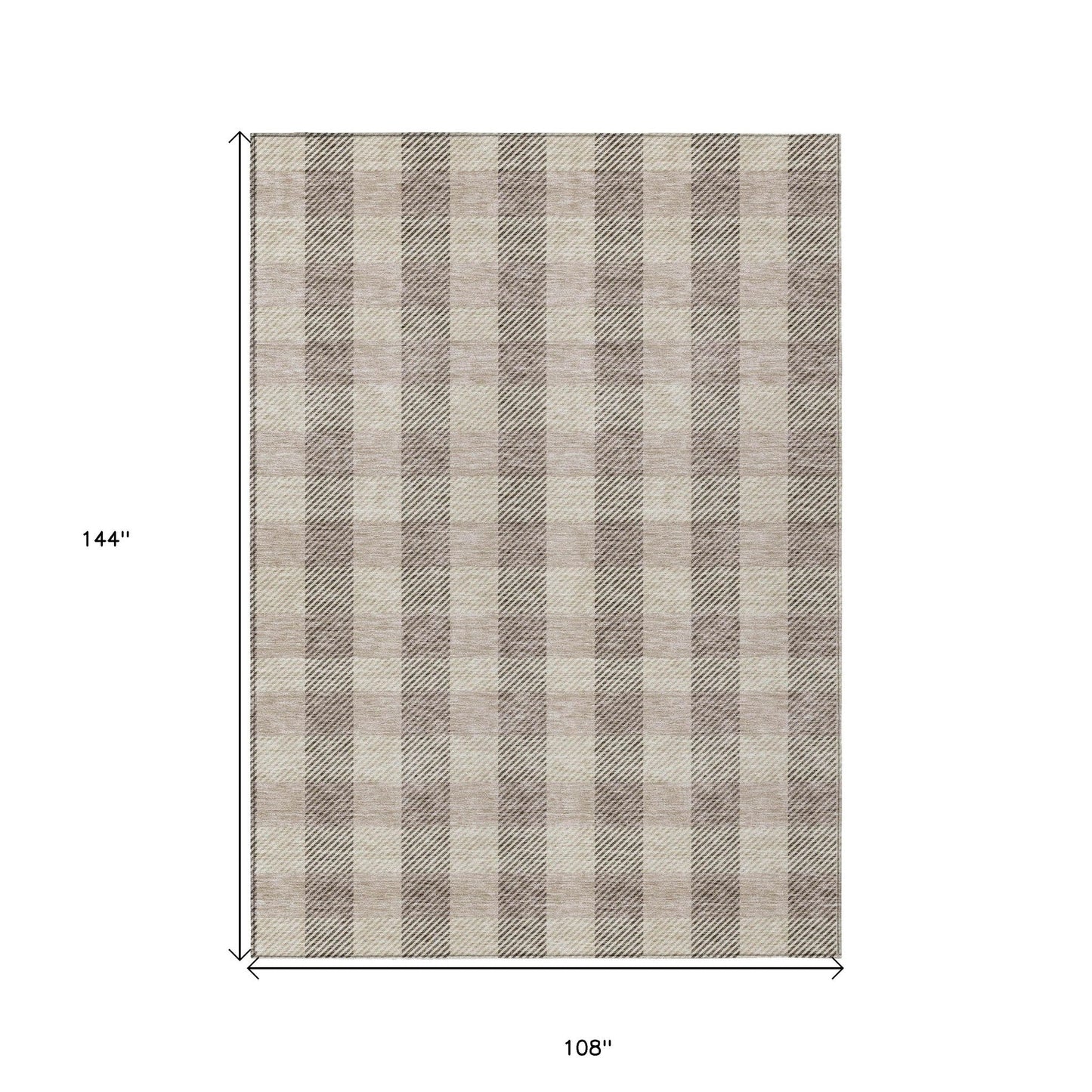 9' X 12' Beige And Brown Plaid Washable Indoor Outdoor Area Rug