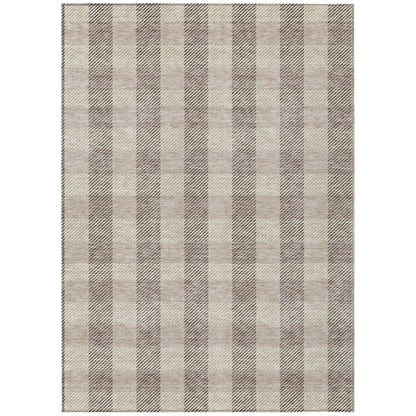 9' X 12' Beige And Brown Plaid Washable Indoor Outdoor Area Rug