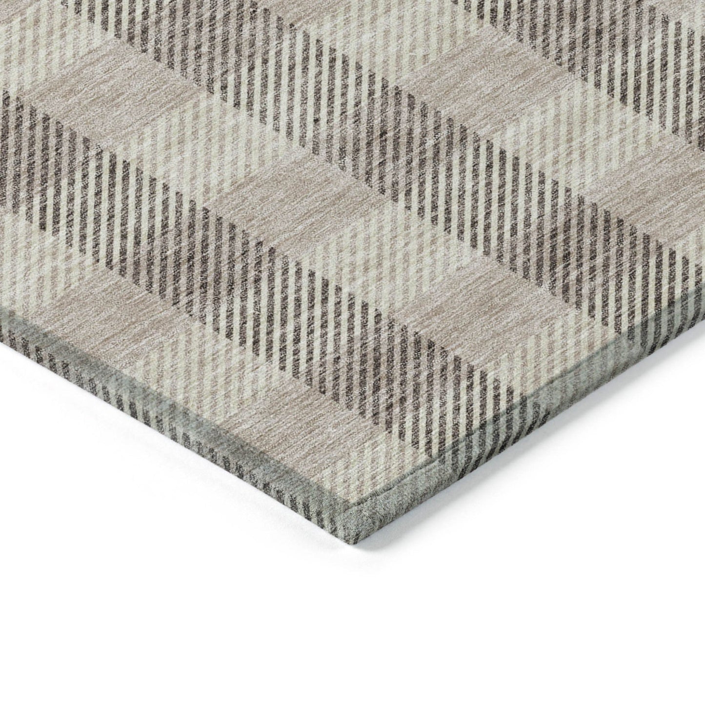 9' X 12' Beige And Brown Plaid Washable Indoor Outdoor Area Rug