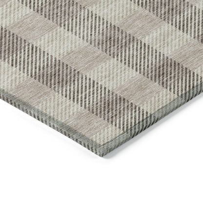 9' X 12' Beige And Brown Plaid Washable Indoor Outdoor Area Rug