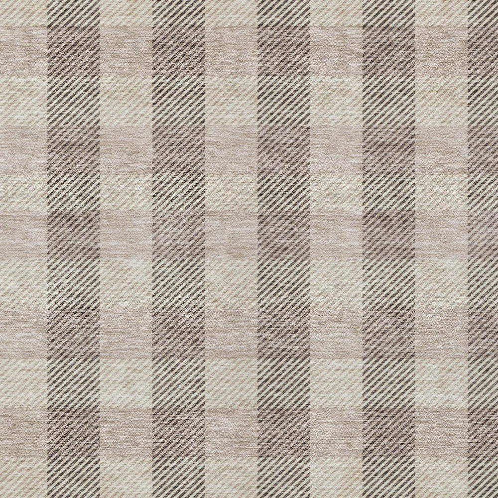 9' X 12' Beige And Brown Plaid Washable Indoor Outdoor Area Rug