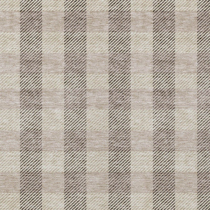9' X 12' Beige And Brown Plaid Washable Indoor Outdoor Area Rug