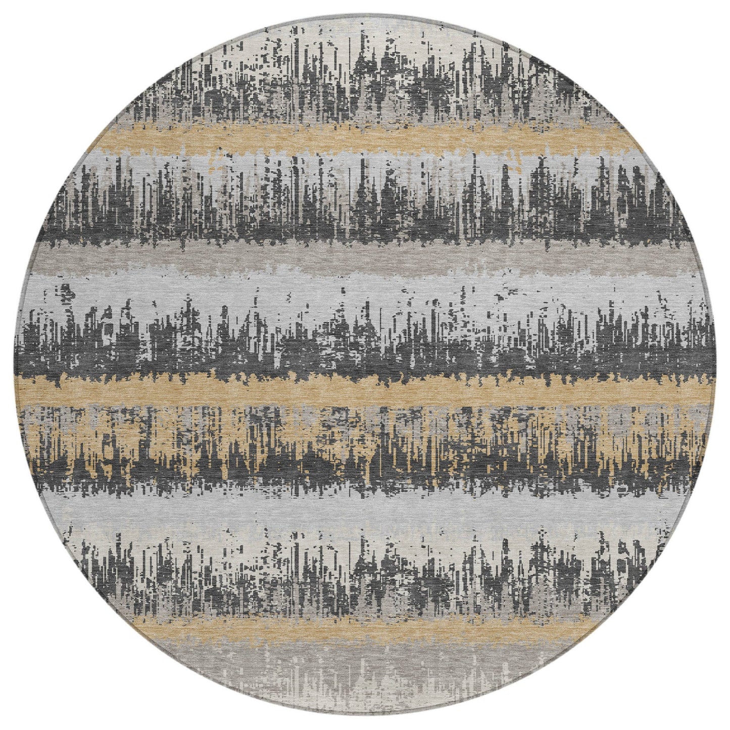8' Gray Brown And Beige Round Striped Washable Indoor Outdoor Area Rug