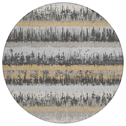 8' Gray Brown And Beige Round Striped Washable Indoor Outdoor Area Rug