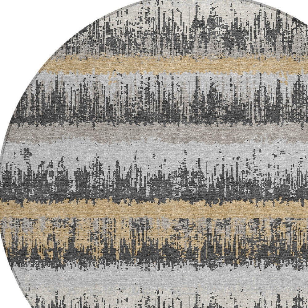8' Gray Brown And Beige Round Striped Washable Indoor Outdoor Area Rug