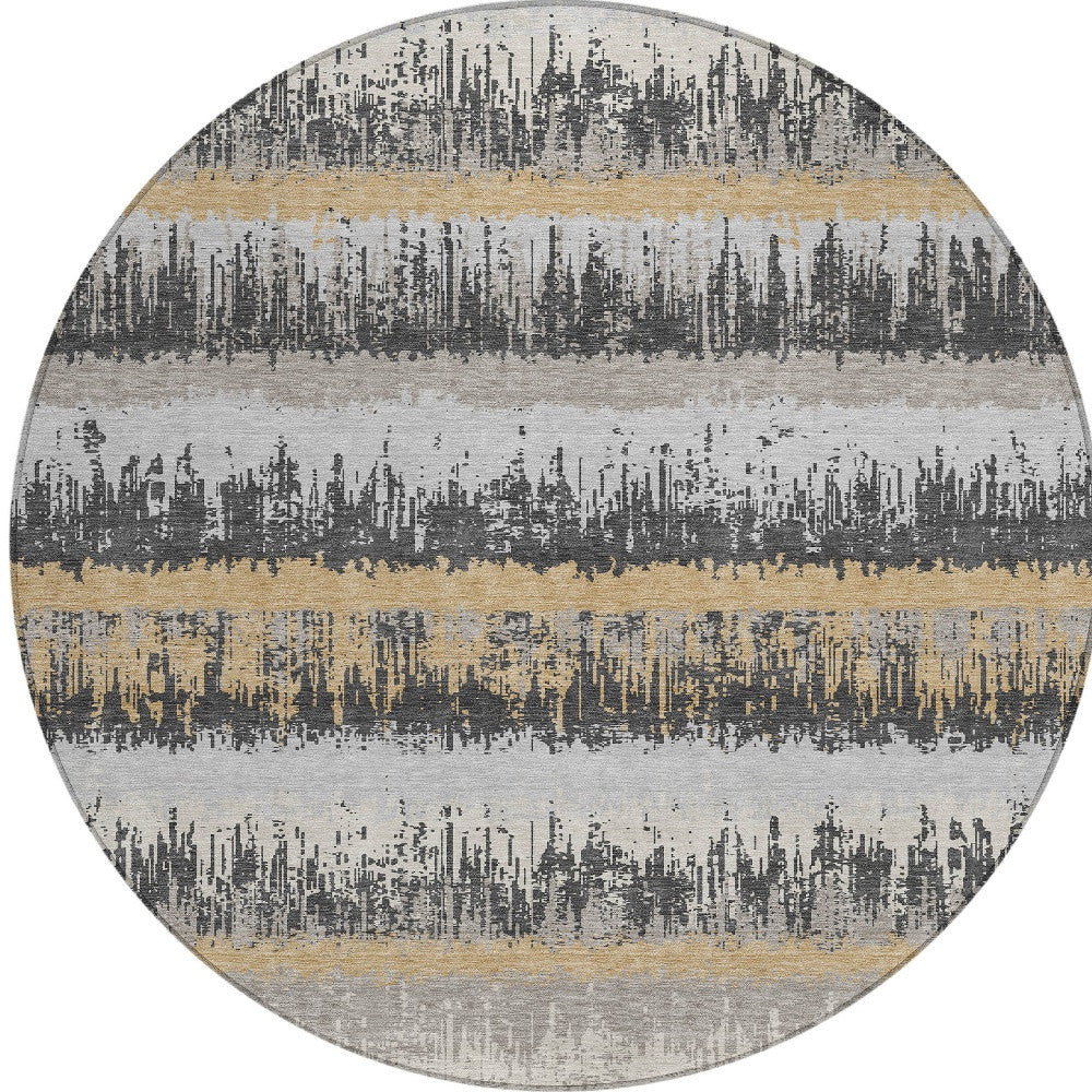 8' Gray Brown And Beige Round Striped Washable Indoor Outdoor Area Rug