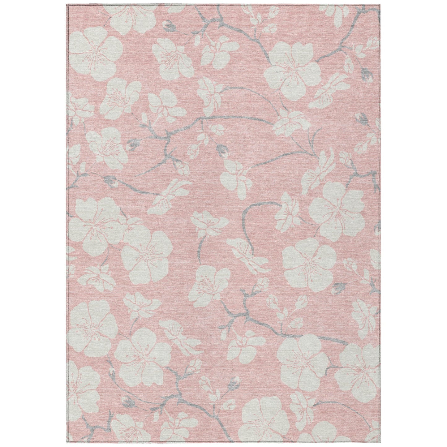9' X 12' Pink Ivory And Gray Floral Washable Indoor Outdoor Area Rug