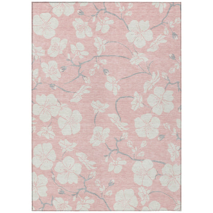 9' X 12' Pink Ivory And Gray Floral Washable Indoor Outdoor Area Rug