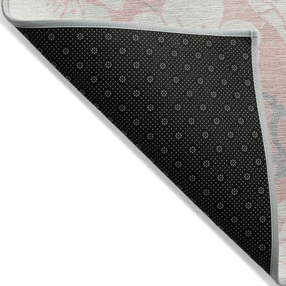 9' X 12' Pink Ivory And Gray Floral Washable Indoor Outdoor Area Rug