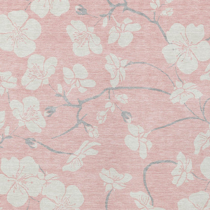 9' X 12' Pink Ivory And Gray Floral Washable Indoor Outdoor Area Rug