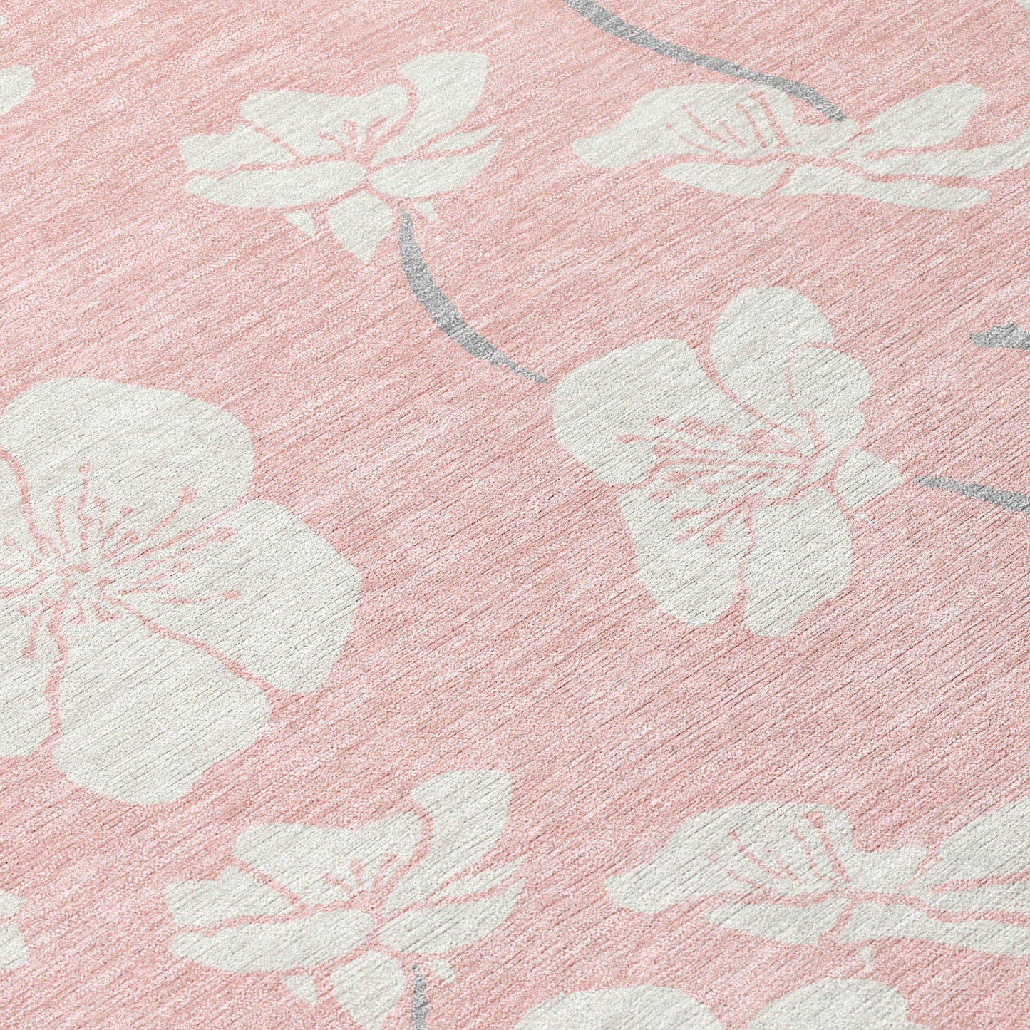 9' X 12' Pink Ivory And Gray Floral Washable Indoor Outdoor Area Rug