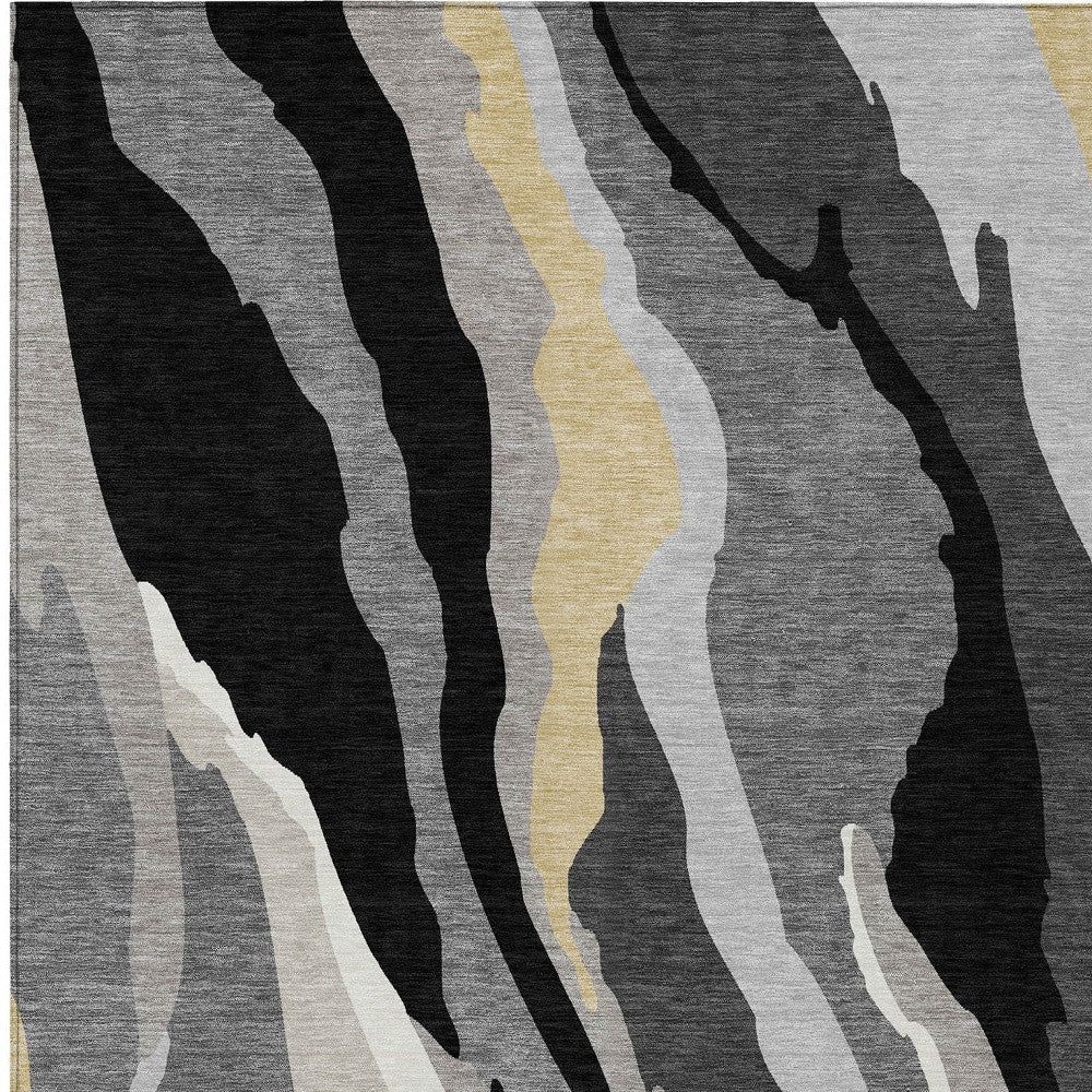 5' X 8' Black Gray And Tan Abstract Washable Indoor Outdoor Area Rug