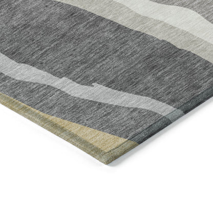 5' X 8' Black Gray And Tan Abstract Washable Indoor Outdoor Area Rug