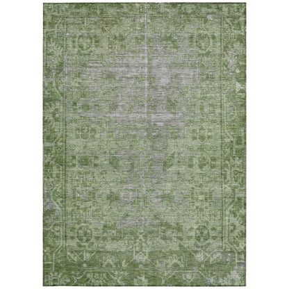 9' X 12' Fern Green Oriental Washable Indoor Outdoor Area Rug