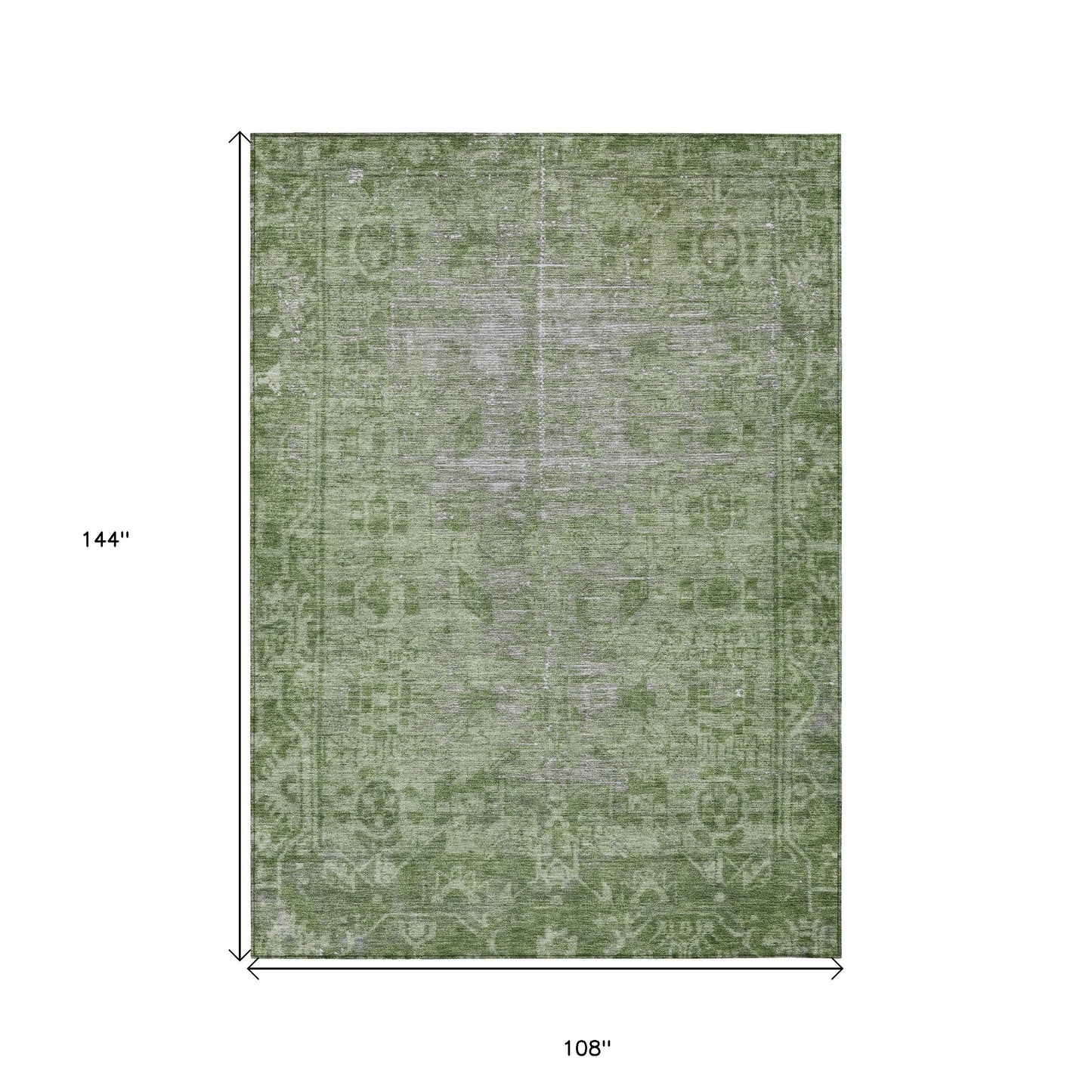 9' X 12' Fern Green Oriental Washable Indoor Outdoor Area Rug