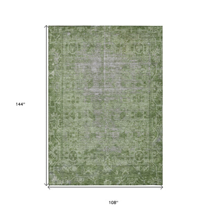 9' X 12' Fern Green Oriental Washable Indoor Outdoor Area Rug